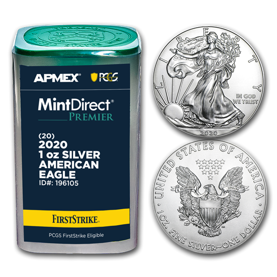 2020 1 oz Silver Eagles (20-Coin MD Premier + PCGS FS Tube) 2020 1 oz Silver Eagles (20-Coin MD Premier + PCGS FS Tube)